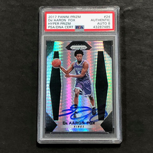 2017-18 Panini Hyper Prizm #24 De'Aaron Fox Signed Auto 8 PSA RC