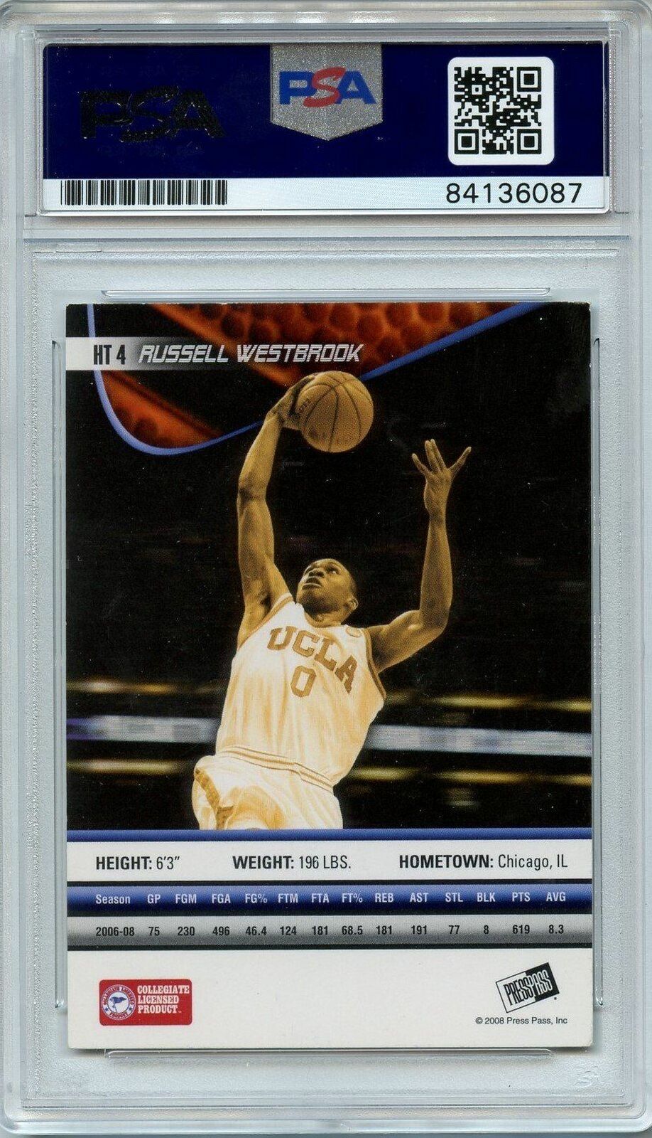 Russell Westbrook Signed 2008 Press Pass AUTO Rookie Card PSA/DNA RC