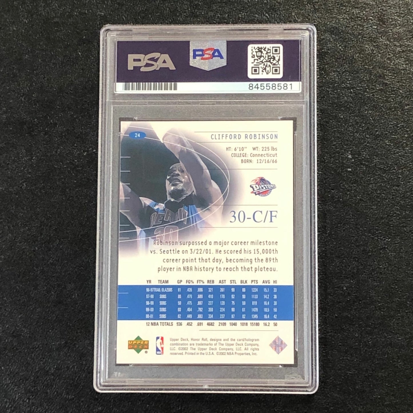 2001-02 Upper Deck Honor Roll #24 Clifford Robinson Signed Card AUTO PSA Slabbed
