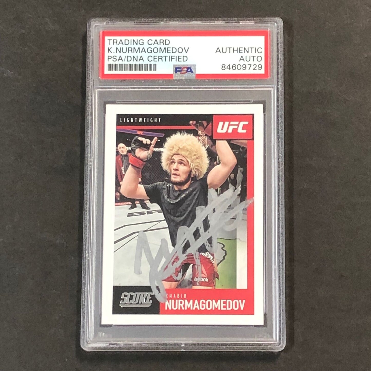 2021 Panini Score #98 Khabib Nurmagomedov Signed Card AUTO PSA Slabbed