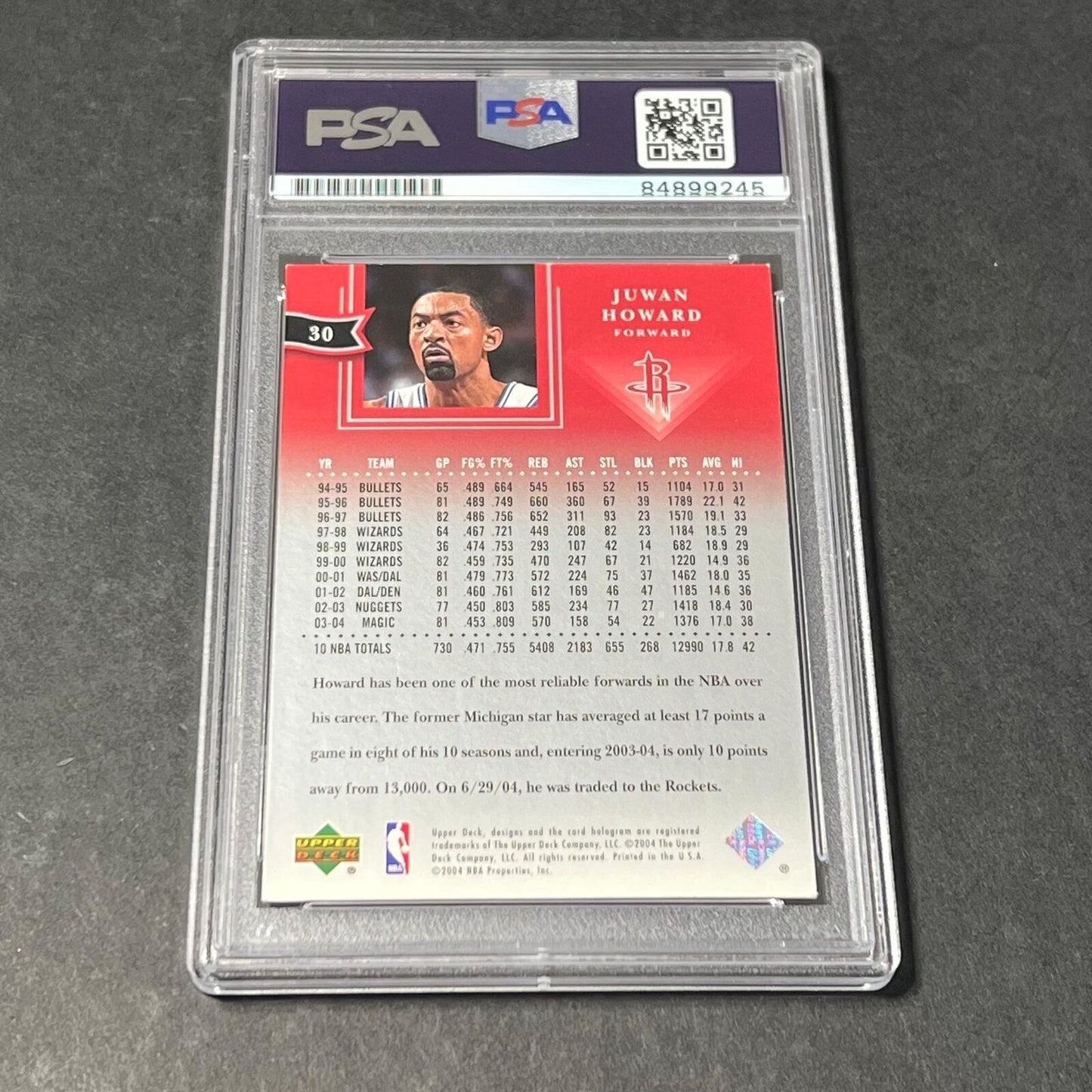 2004-05 Upper Deck #30 Juwan Howard Signed Card AUTO PSA/DNA Slabbed Rockets