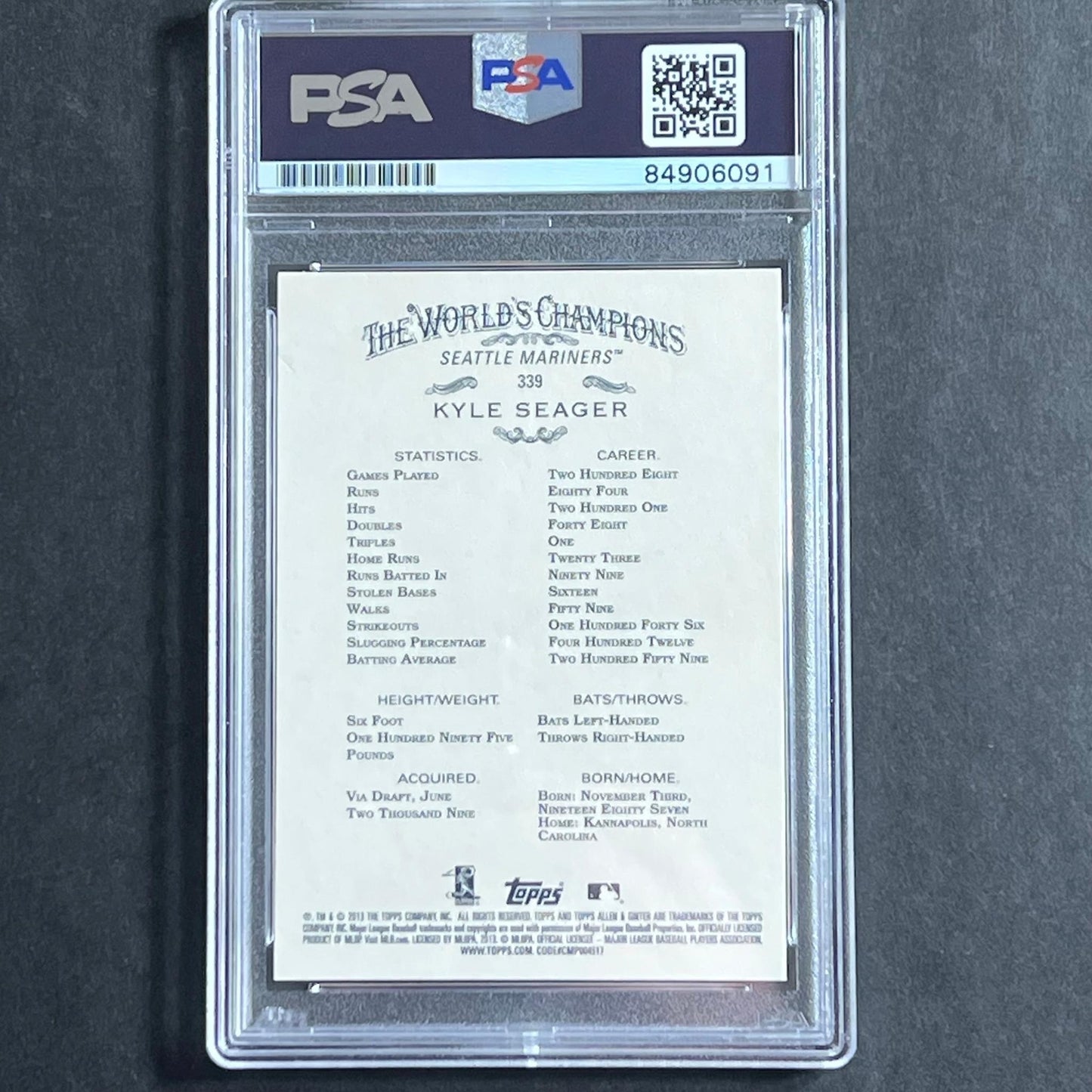 2013 Topps Allen & Ginter's #339 Kyle Seager Signed Card PSA Slabbed Auto GRADE