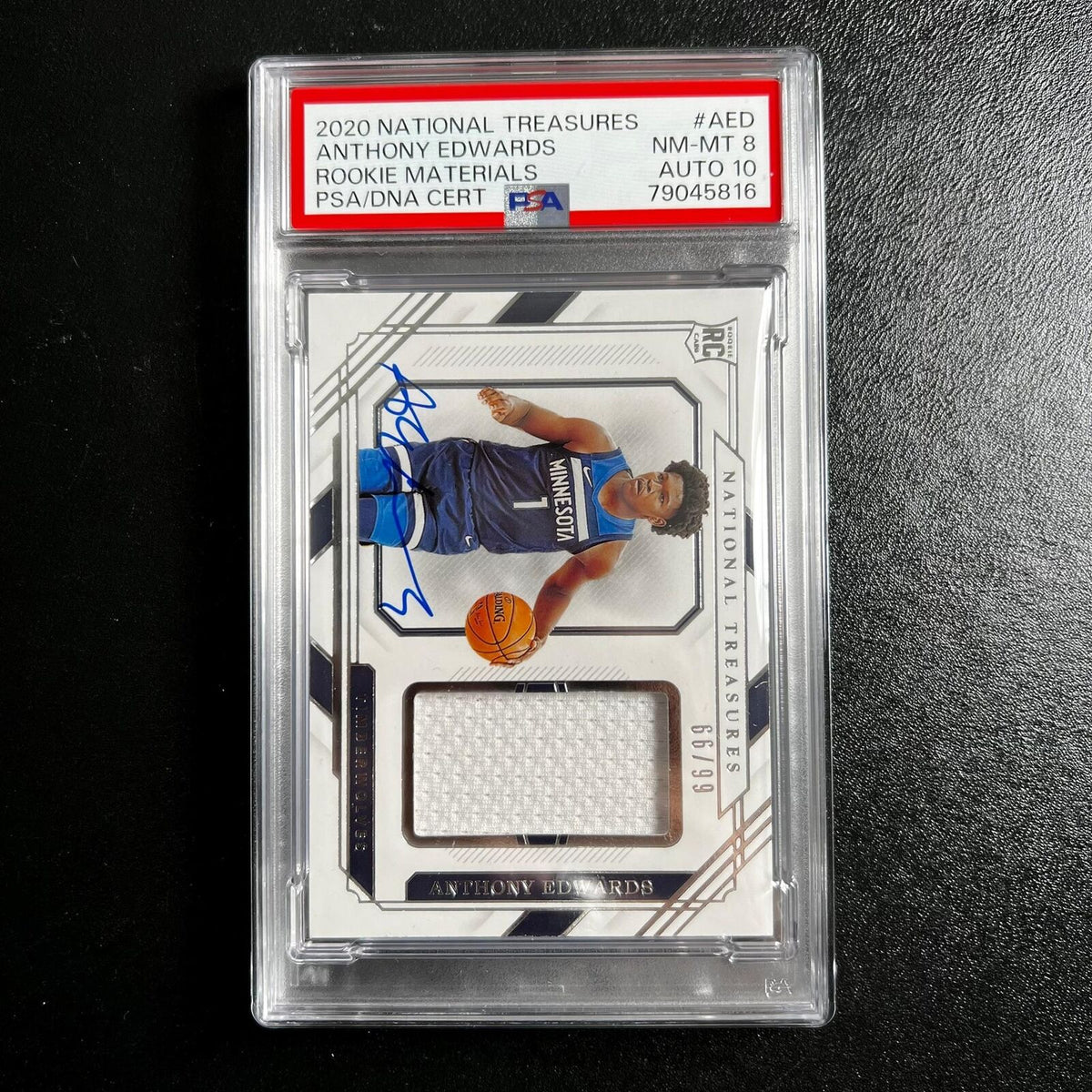 2020 National Treasure Rookie Materials #AED /99 Anthony Edwards PSA AUTO 10 RC