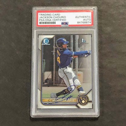 2022 Bowman Chrome 1st #BCP-79 Jackson Chourio Signed Card PSA Slabbed Brewers