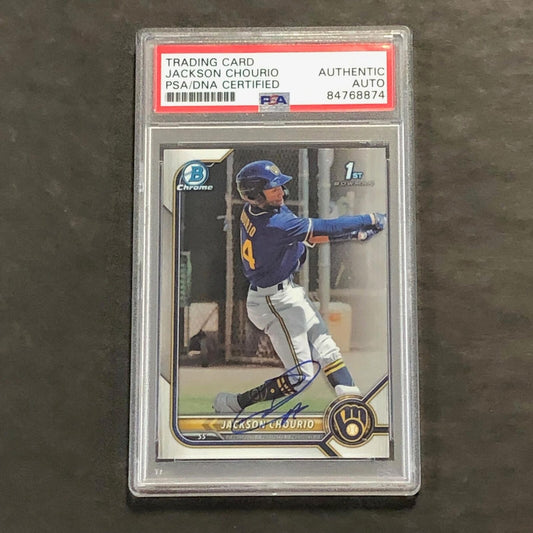 2022 Bowman Chrome 1st #BCP-79 Jackson Chourio Signed Card PSA Slabbed Brewers