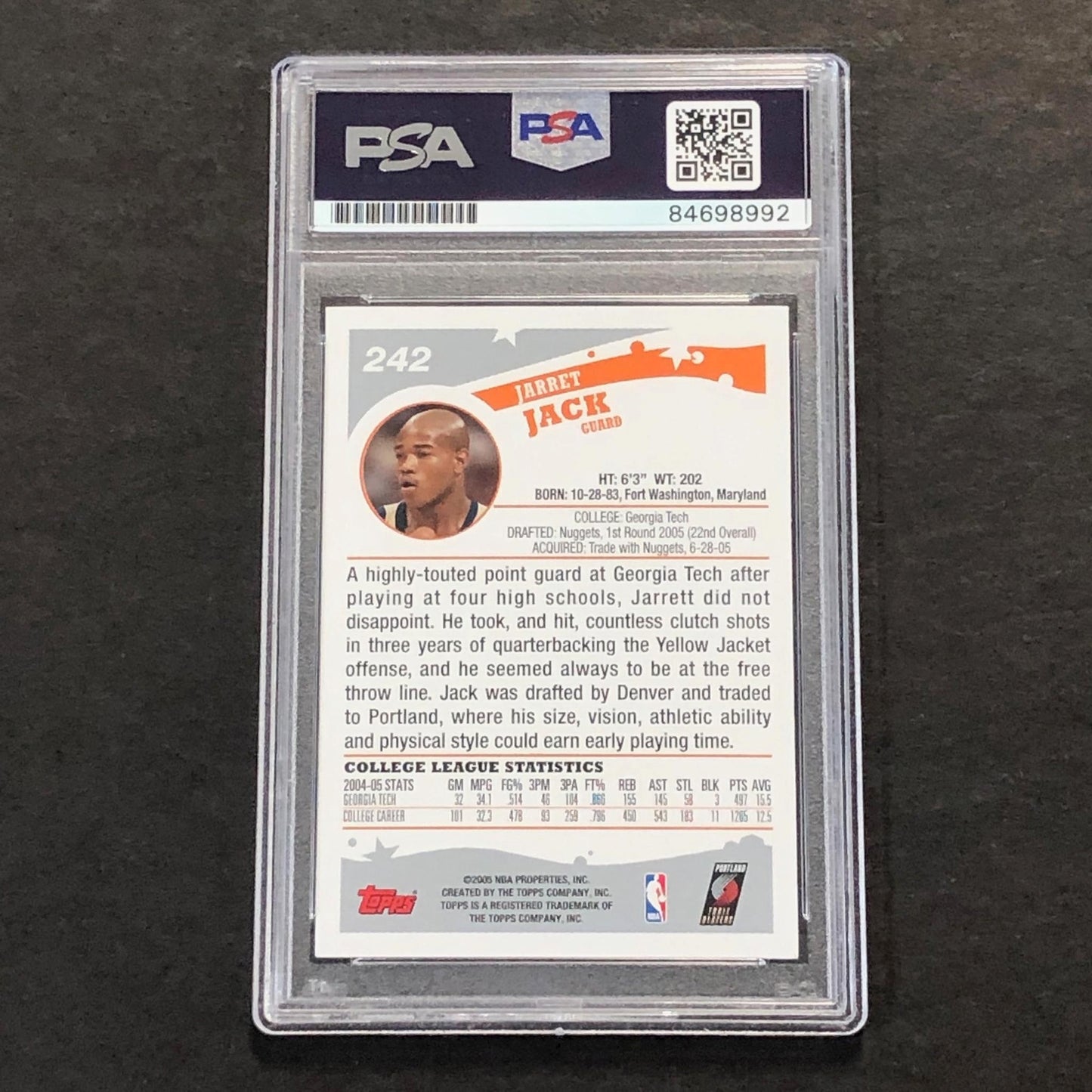 2005 Topps #242 Jarrett Jack Signed Card AUTO PSA Slabbed RC Trail Blazers