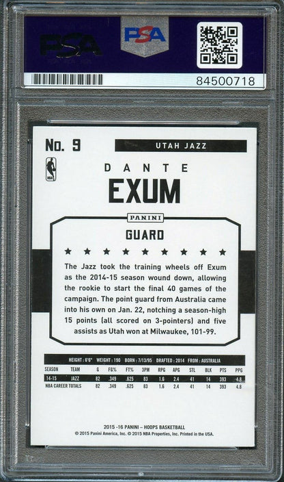 2015-16 NBA Hoops #9 Dante Exum Signed Card AUTO 10 PSA Slabbed Jazz