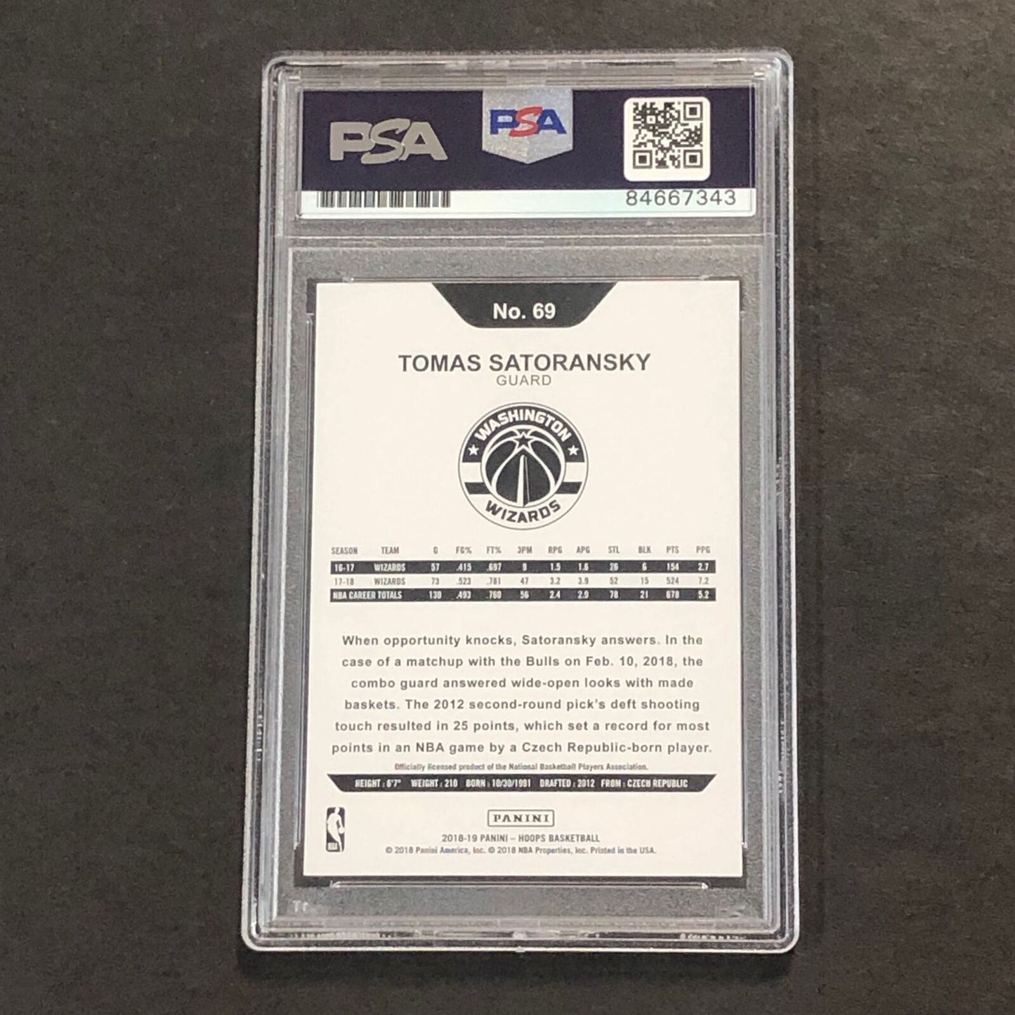 2018-19 NBA Hoops #69 Tomas Satoransky Signed AUTO 10 PSA Slabbed Wizards