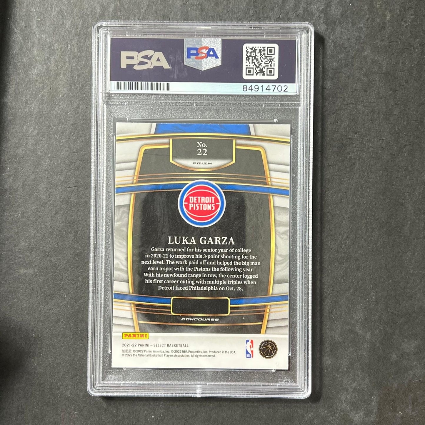 2021-22 Panini Select #22 Luka Garza Signed Card AUTO PSA Slabbed Pistons