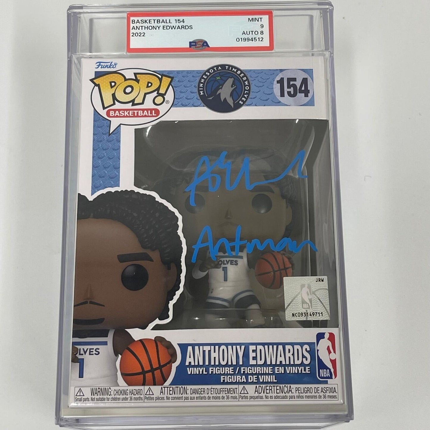 Anthony Edwards Signed Encapsulated Mint 9 Auto 8 Funko Pop PSA/DNA Minnesota Ti