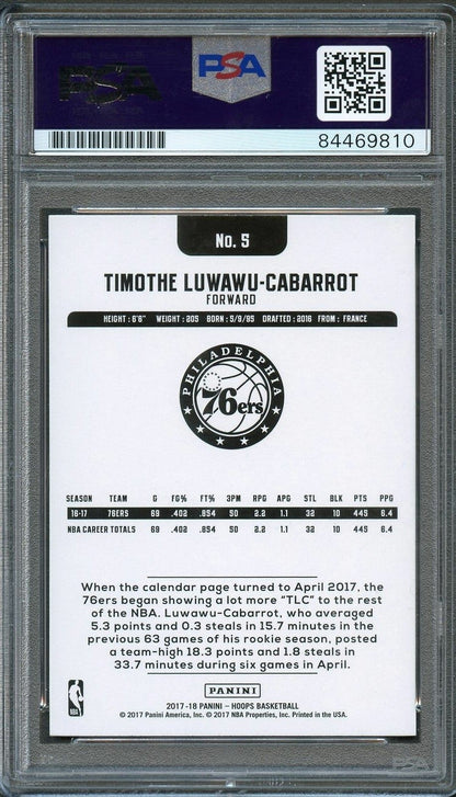 2017-18 NBA Hoops #5 Timothe Luwawu-Cabarrot Signed Card AUTO PSA Slabbed 76ers