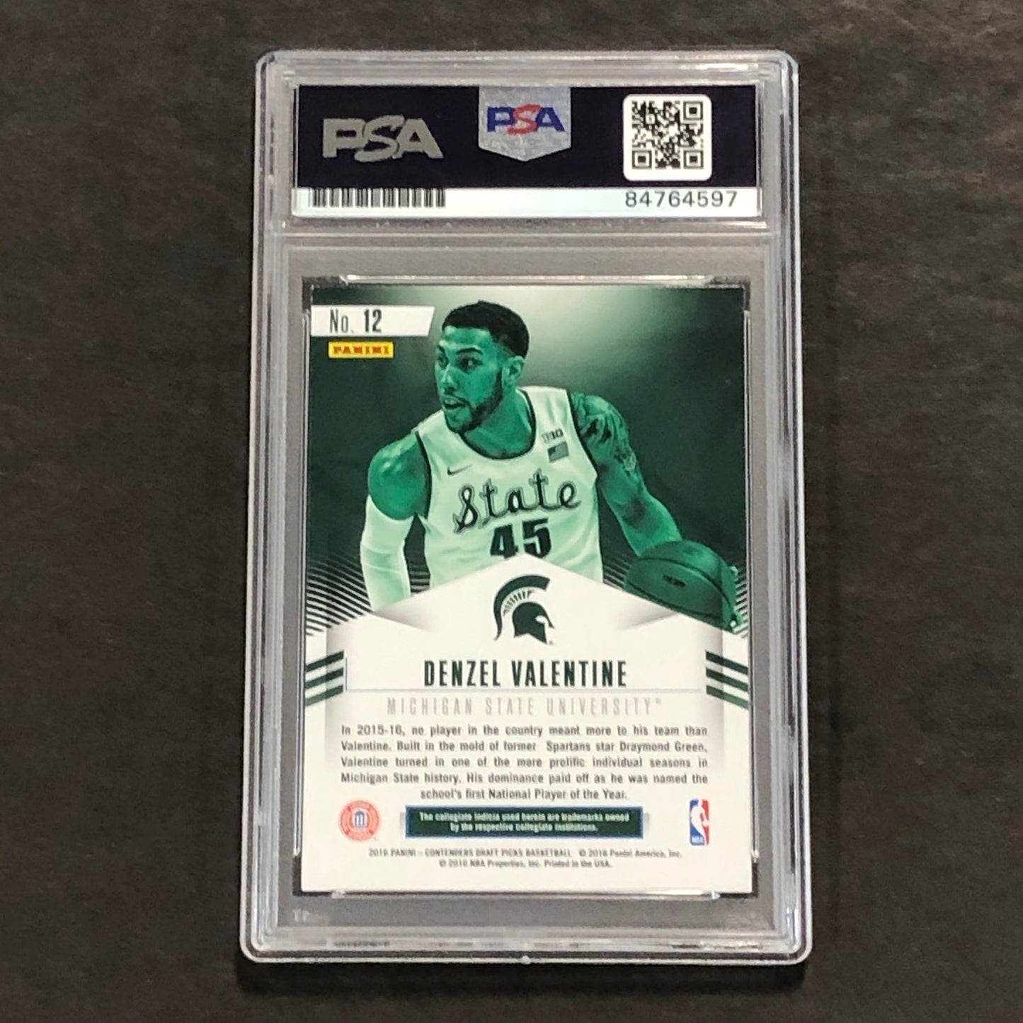 2016 Panini Contenders Draft Picks #12 Denzel Valentine Signed Card AUTO PSA Sla