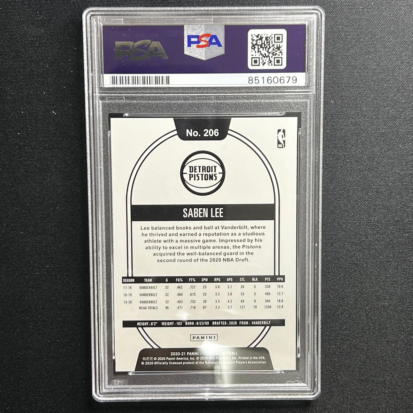 2020-21 Panini Hoops Rated Rookie #206 Saben Lee Signed Card AUTO PSA Slabbed Pi
