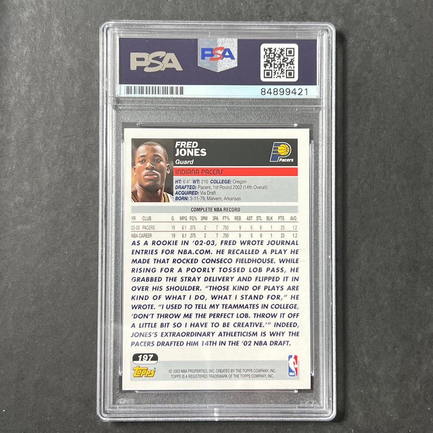 2003-04 Topps #197 FRED JONES Signed Card AUTO PSA/DNA Slabbed Pacers