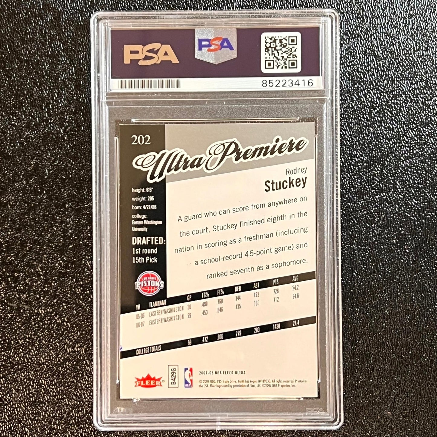 2007-08 Fleer Ultra Premiere #202 Rodney Stuckey Signed Card AUTO PSA Slabbed Pi