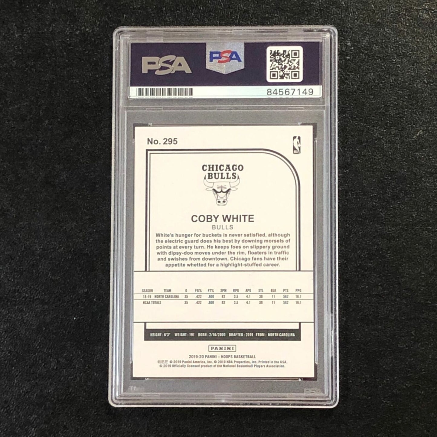 2019-20 NBA Hoops Winter Tribute #295 Coby White Signed Card AUTO 10 PSA Slabbed