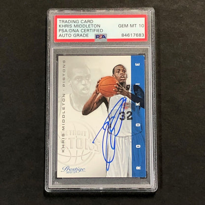 2012 Panini Prestige #23 Khris Middleton Signed Card AUTO 10 PSA/DNA Slabbed RC