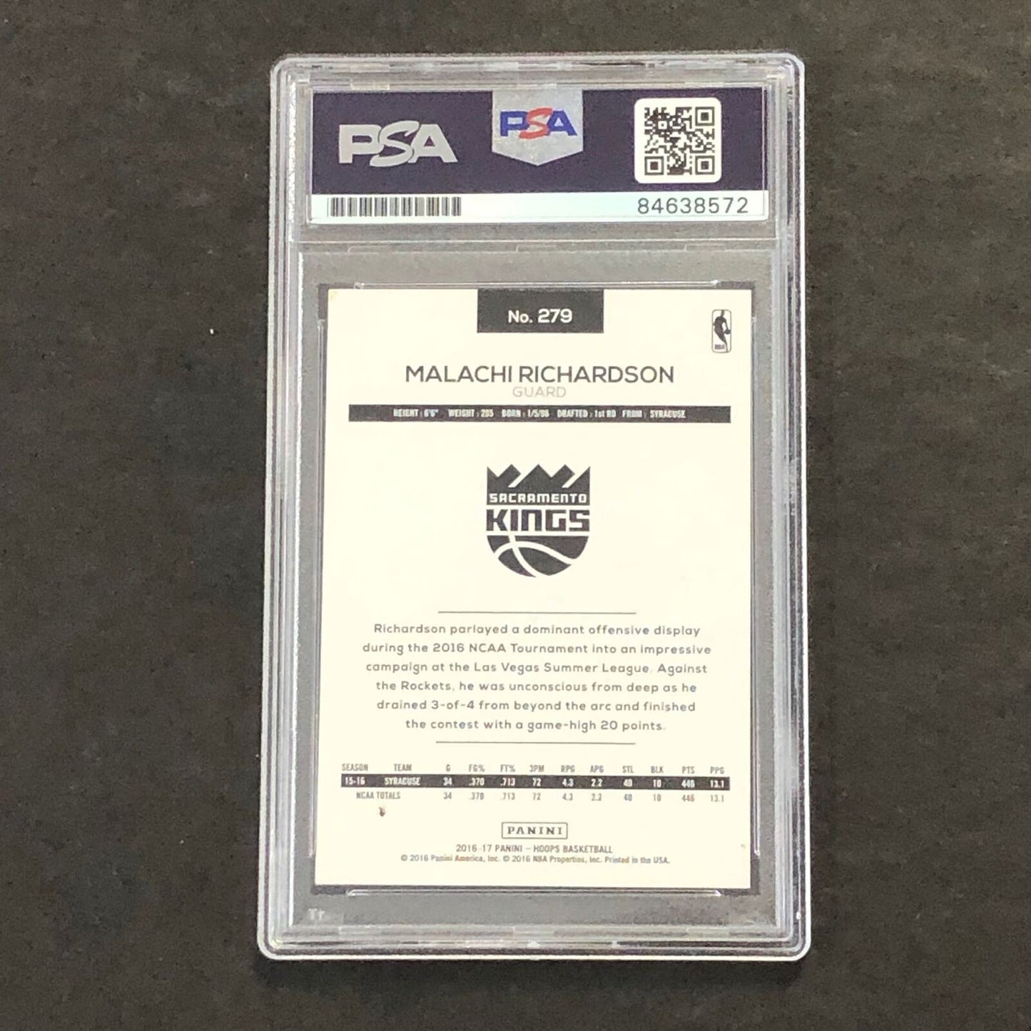 2016-17 NBA Hoops #279 Malachi Richardson Signed Card AUTO PSA Slabbed RC Kings
