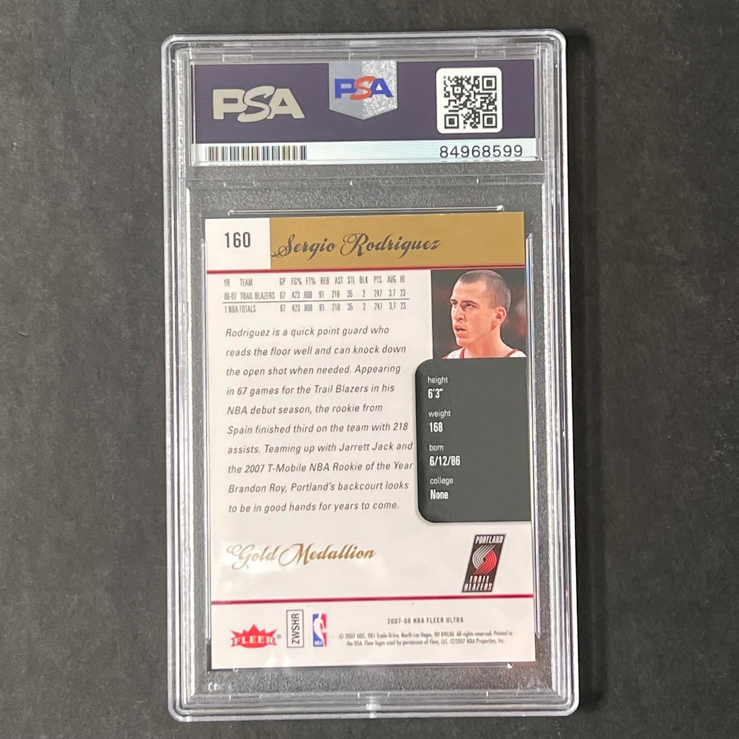 2007-08 Fleer Ultra #160 Sergio Rodriguez Signed Card AUTO PSA Slabbed Trail Bla