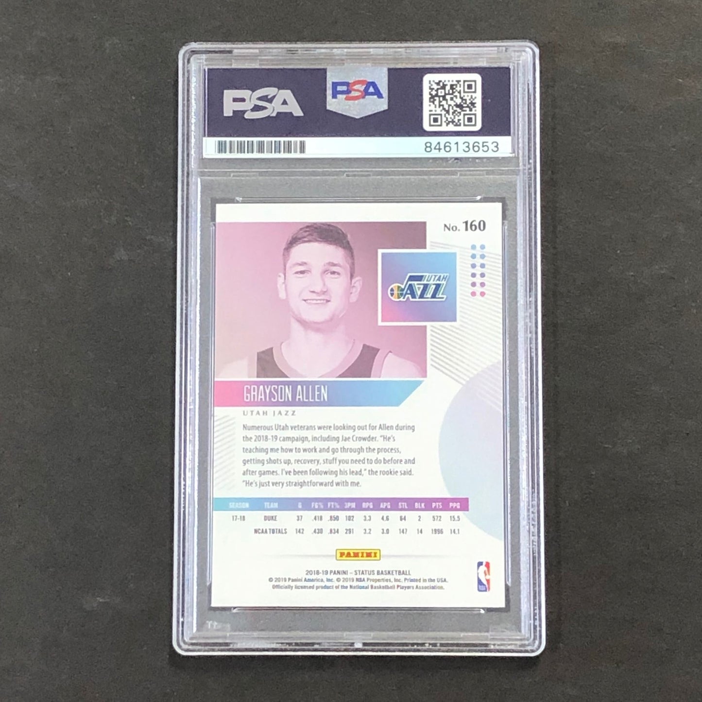 2018-19 PANINI STATUS #160 Grayson Allen Signed Card AUTO PSA/DNA Slabbed Autogr