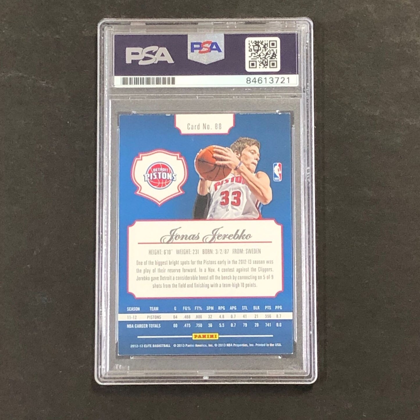 2012-13 Elite Basketball #88 Jonas Jerebko Signed Card AUTO PSA Slabbed Pistons