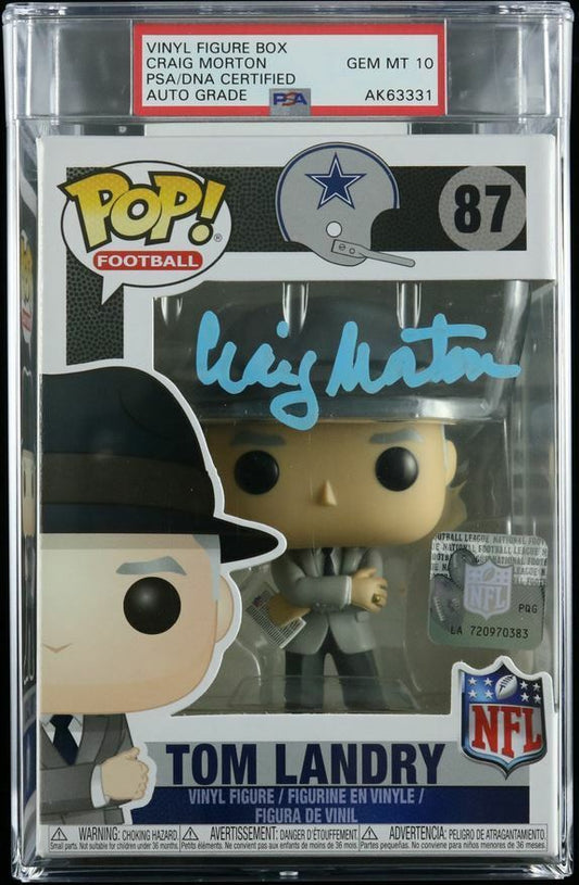 Craig Morton Signed Tom Landry Funko Pop PSA/DNA Encapsulated AUTO 10 Dallas Cow