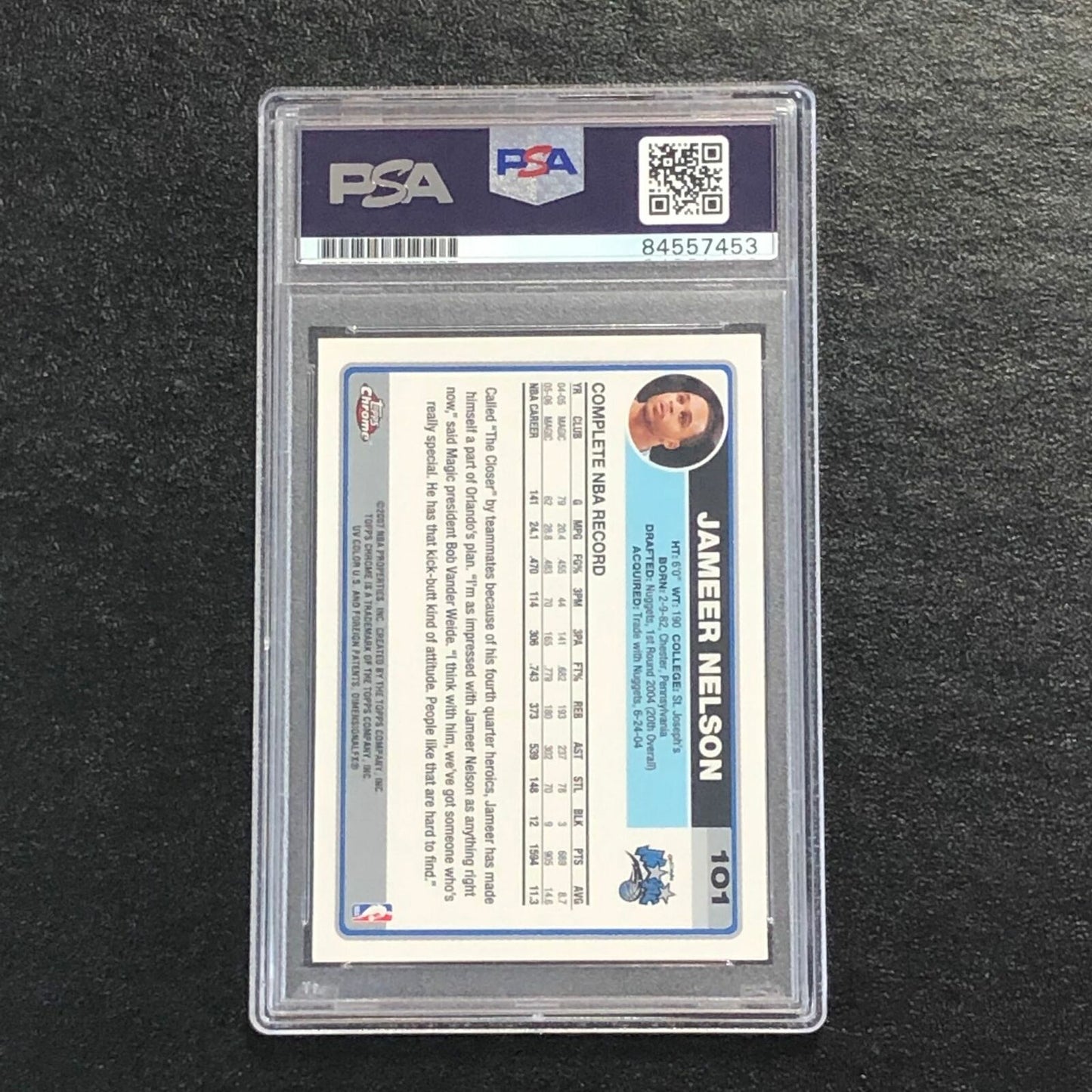 2006-07 Topps Chrome #101 Jameer Nelson Signed Card AUTO PSA Slabbed Magic