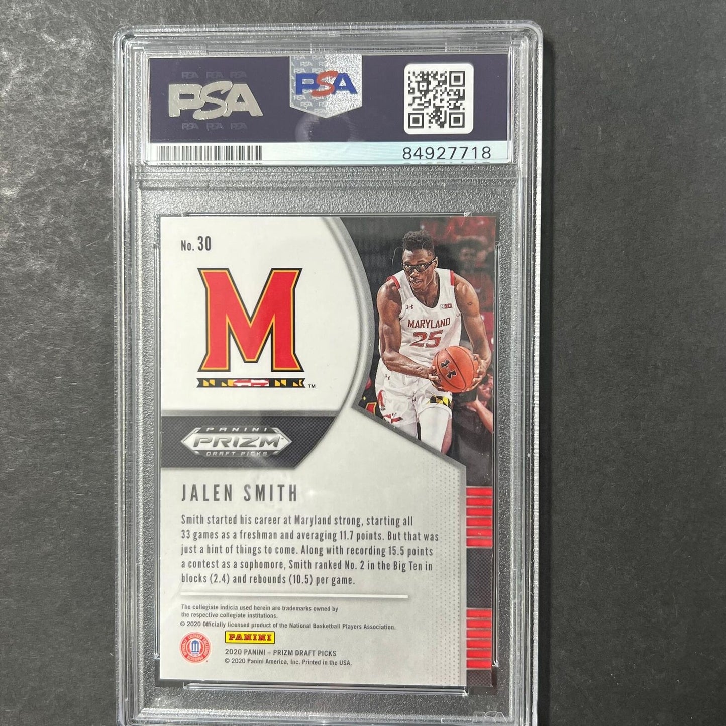 2020-21 Panini Prizm Draft Picks #30 Jalen Smith Signed Card AUTO 10 PSA Slabbed