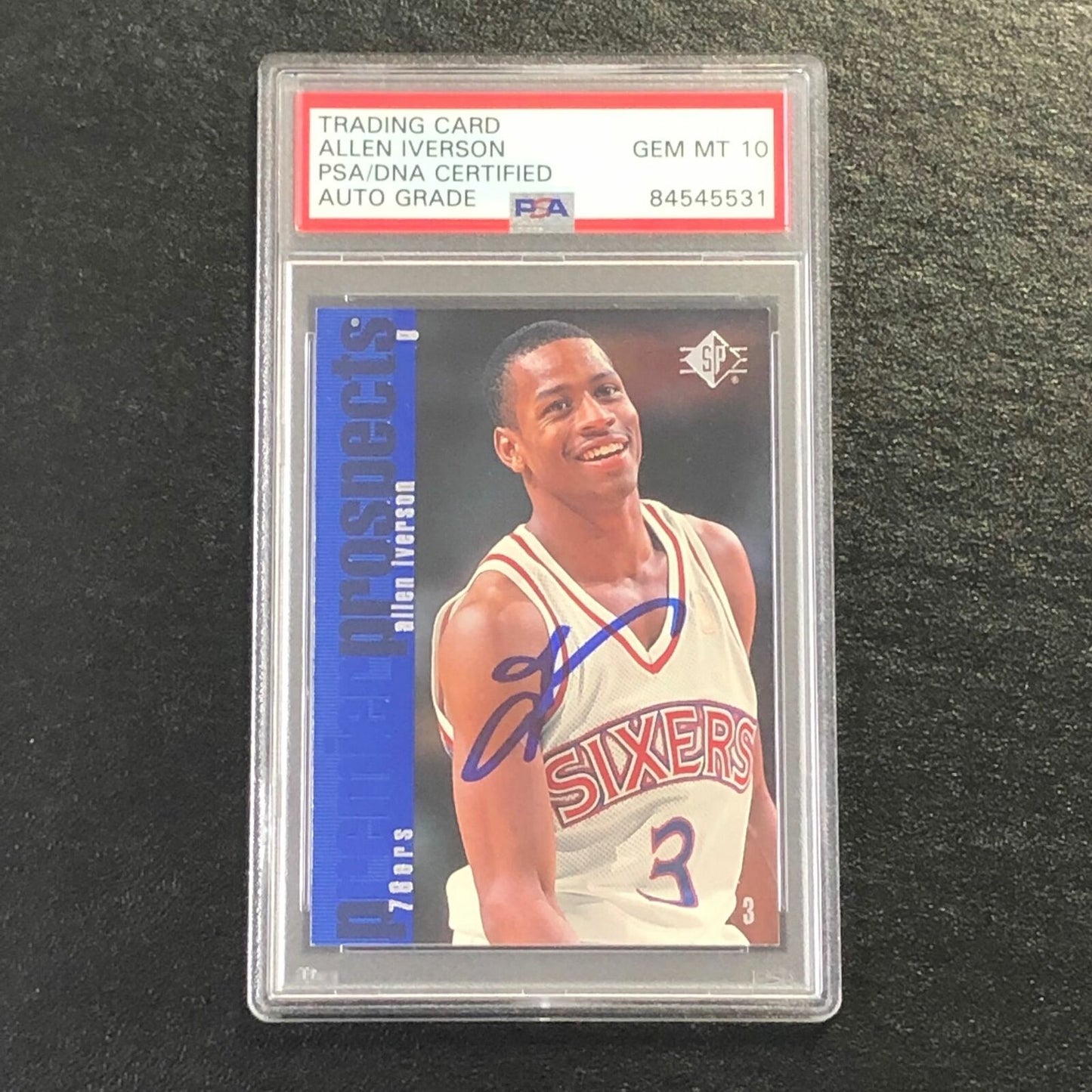 1996 SP Premier Prospects #141 Allen Iverson Signed Card AUTO 10 PSA Slabbed 76e