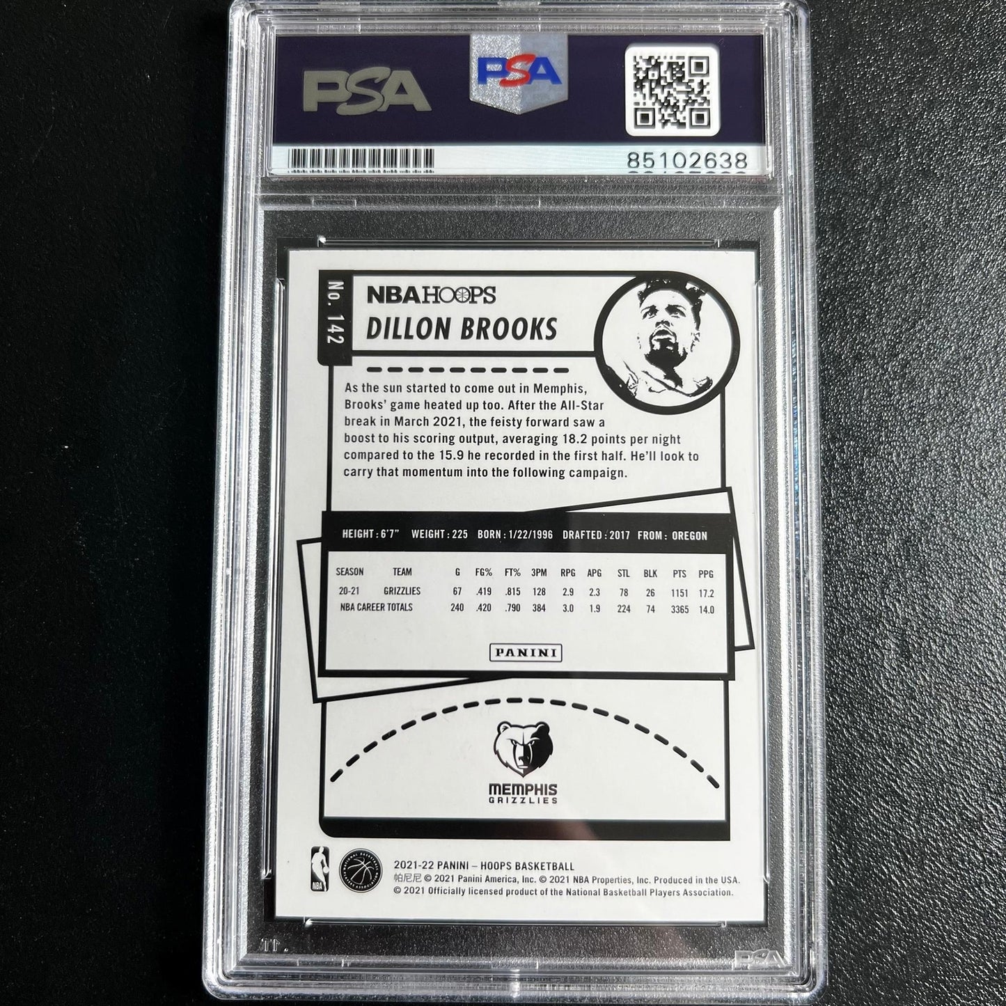 2021-22 Panini Hoops #142 Dillon Brooks Signed Card AUTO PSA Slabbed Grizzlies