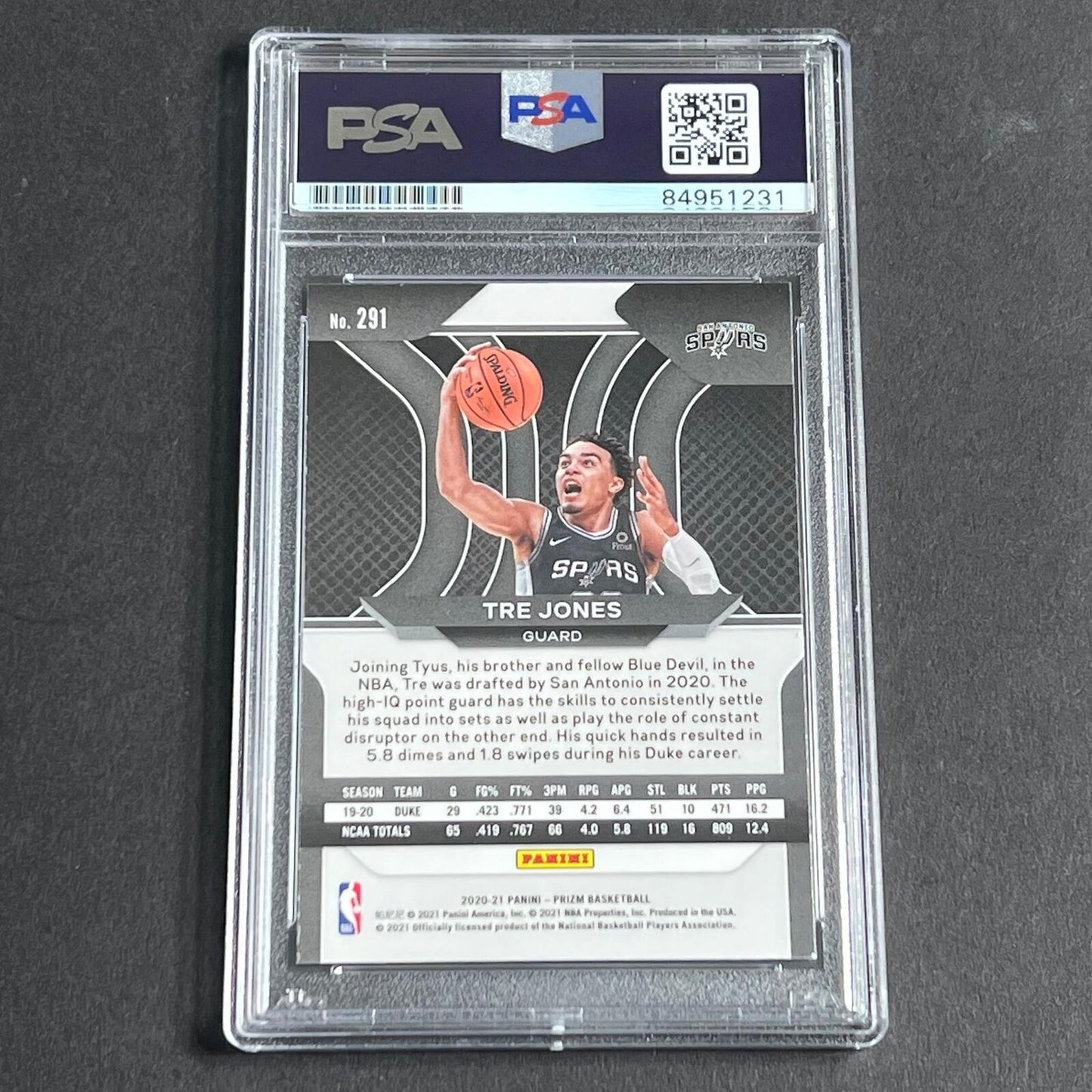 2020-21 Panini Prizm #291 Tre Jones Signed Card AUTO PSA/DNA Slabbed RC Spurs