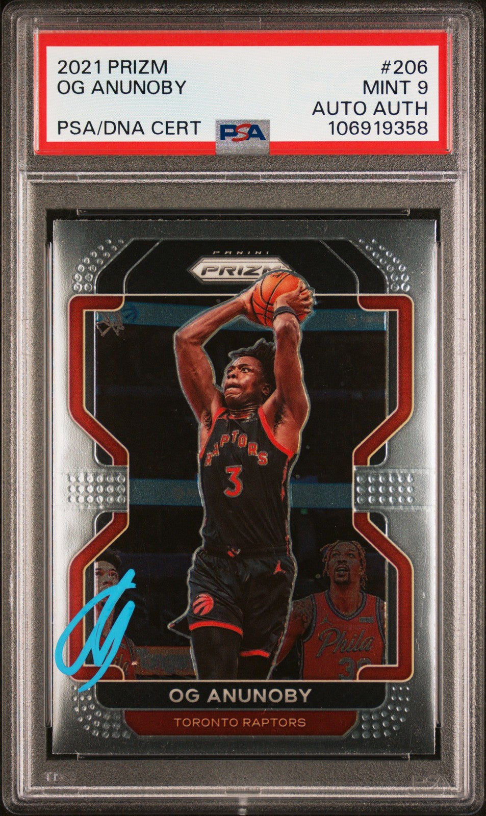 2021 Panini Prizm #206 Og Anunoby signed card PSA 9 Auto A Raptors