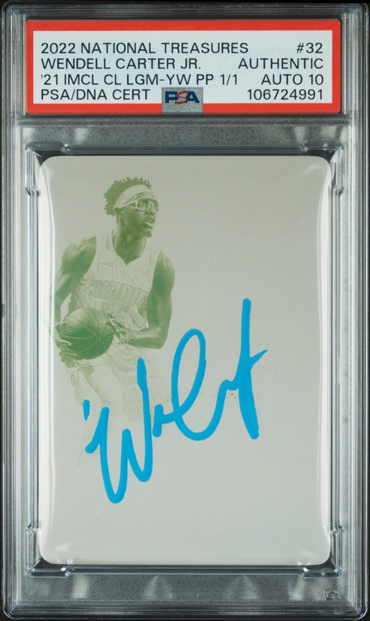 2022 National Treasures #32 Wendell Carter JR. Imc CL LGM Y PP 1/1 signed PSA 10