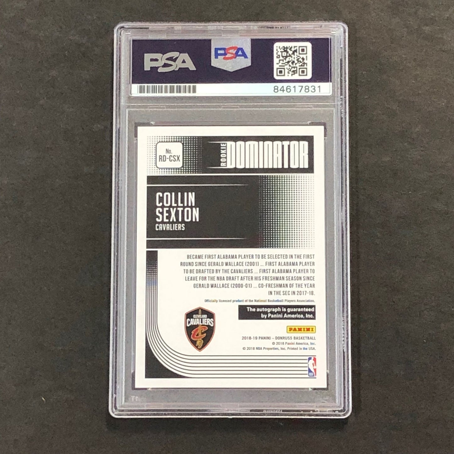 2018-19 Panini Donruss Rookie Dominator #RD-CSX 39/99 Collin Sexton Signed Card