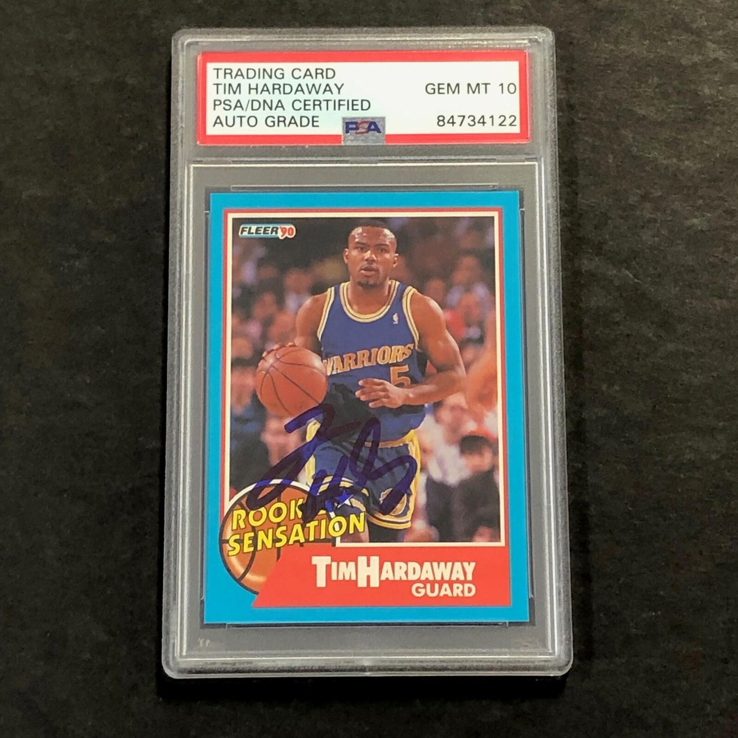 1990-91 Fleer Rookie Sensation #8 Tim Hardaway Signed Card AUTO Grade 10 PSA Sla