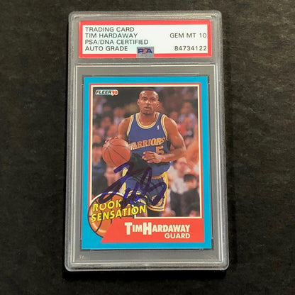 1990-91 Fleer Rookie Sensation #8 Tim Hardaway Signed Card AUTO Grade 10 PSA Sla