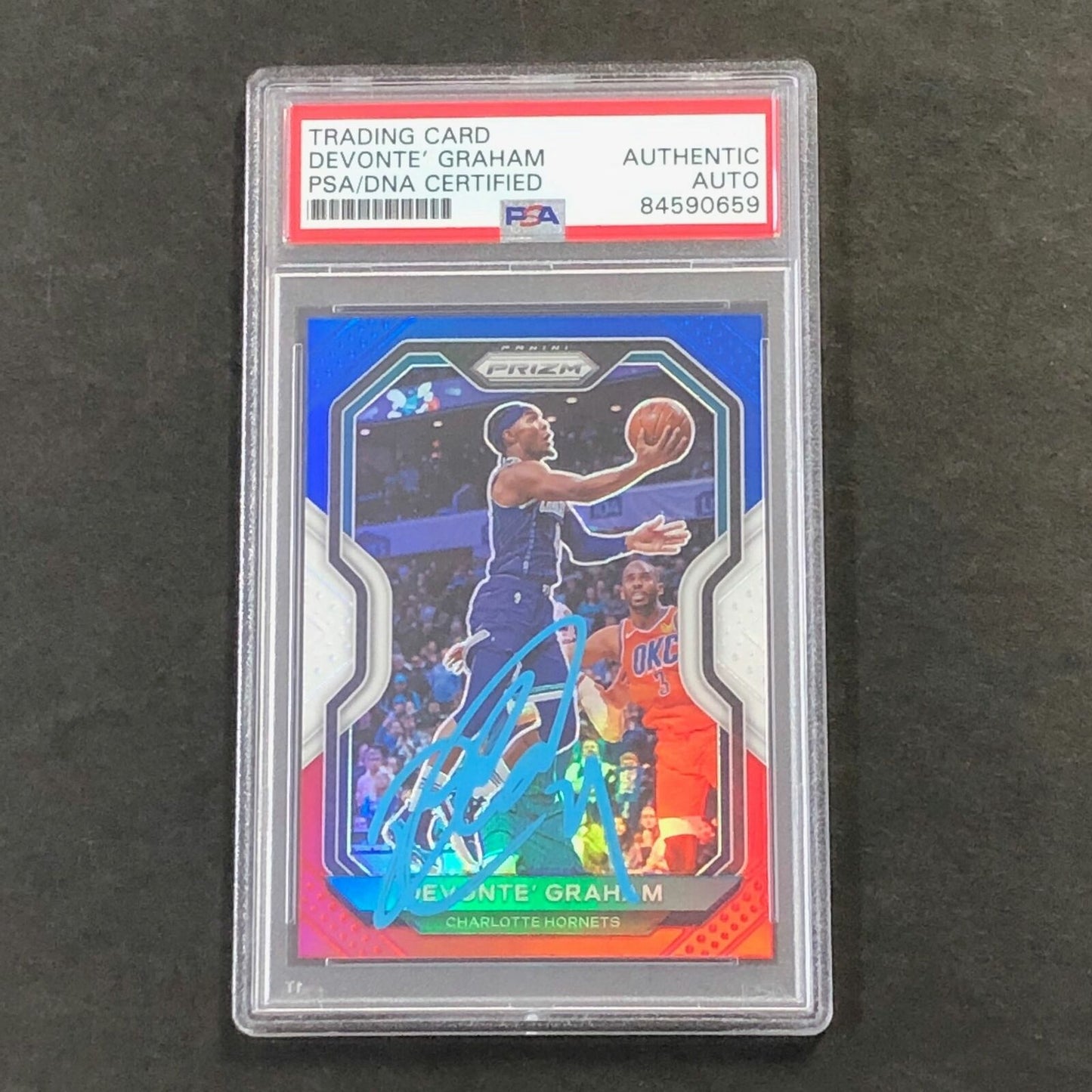 2020-21 Panini Prizm Red White and Blue #73 Devonte' Graham Signed Card AUTO PSA