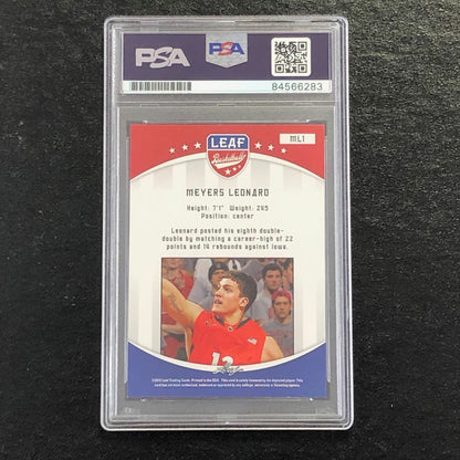 2012 Leaf #ML1 Meyers Leonard Signed Card AUTO 10 PSA Slabbed Portland Trail Bla