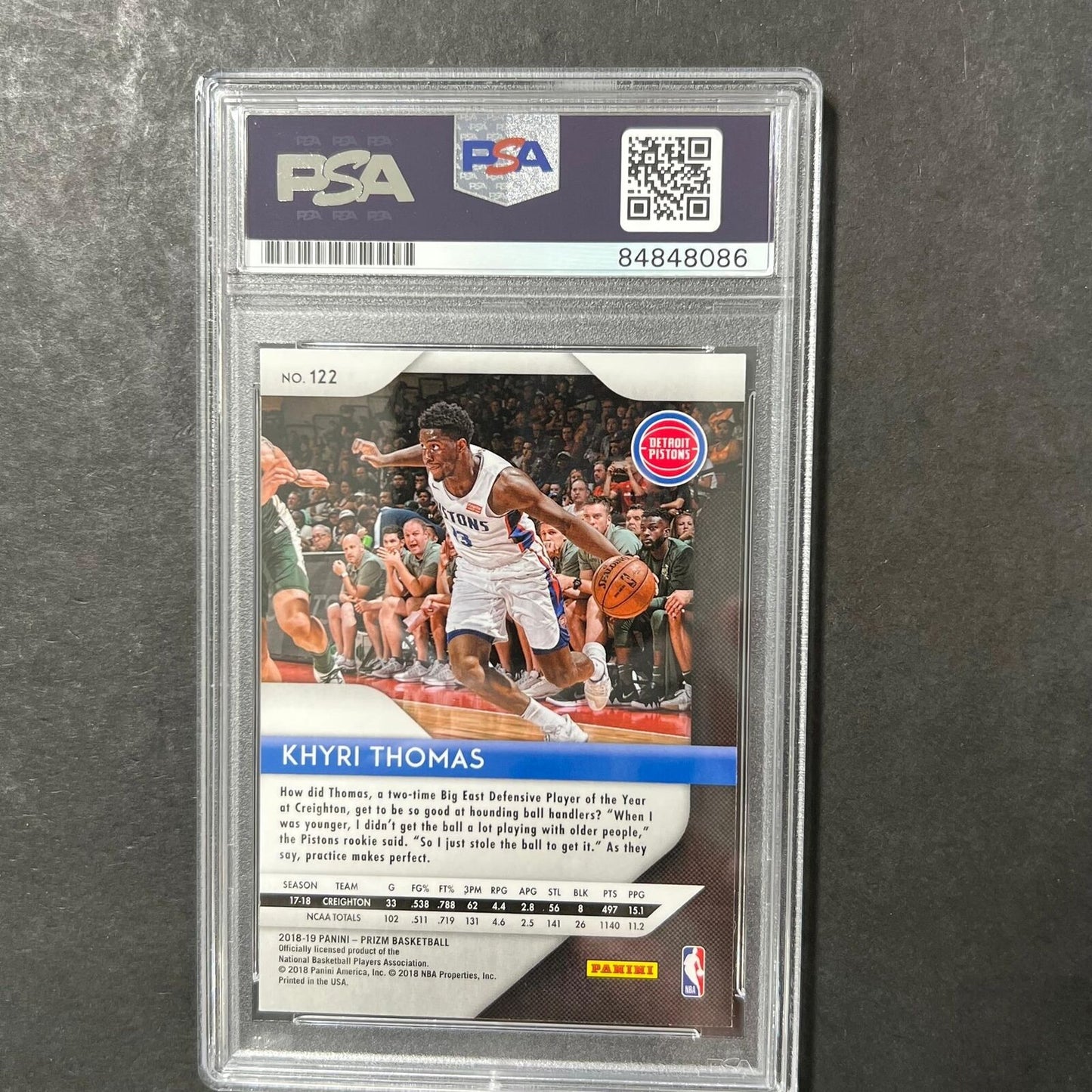 2018-19 Panini Prizm #122 Khyri Thomas Signed Card AUTO PSA Slabbed RC Pistons