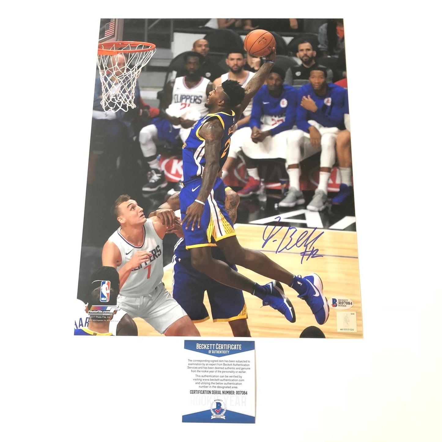 Jordan Bell signed 11x14 photo BAS Beckett Golden State Warriors Autographed