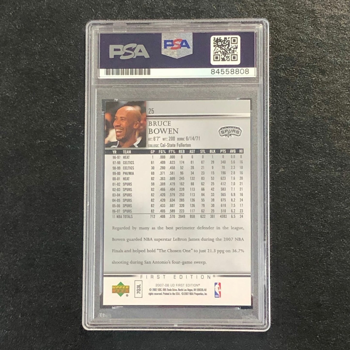 2007-08 Upper Deck First Edition #25 Bruce Bowen Signed Card AUTO PSA Slabbed Sp