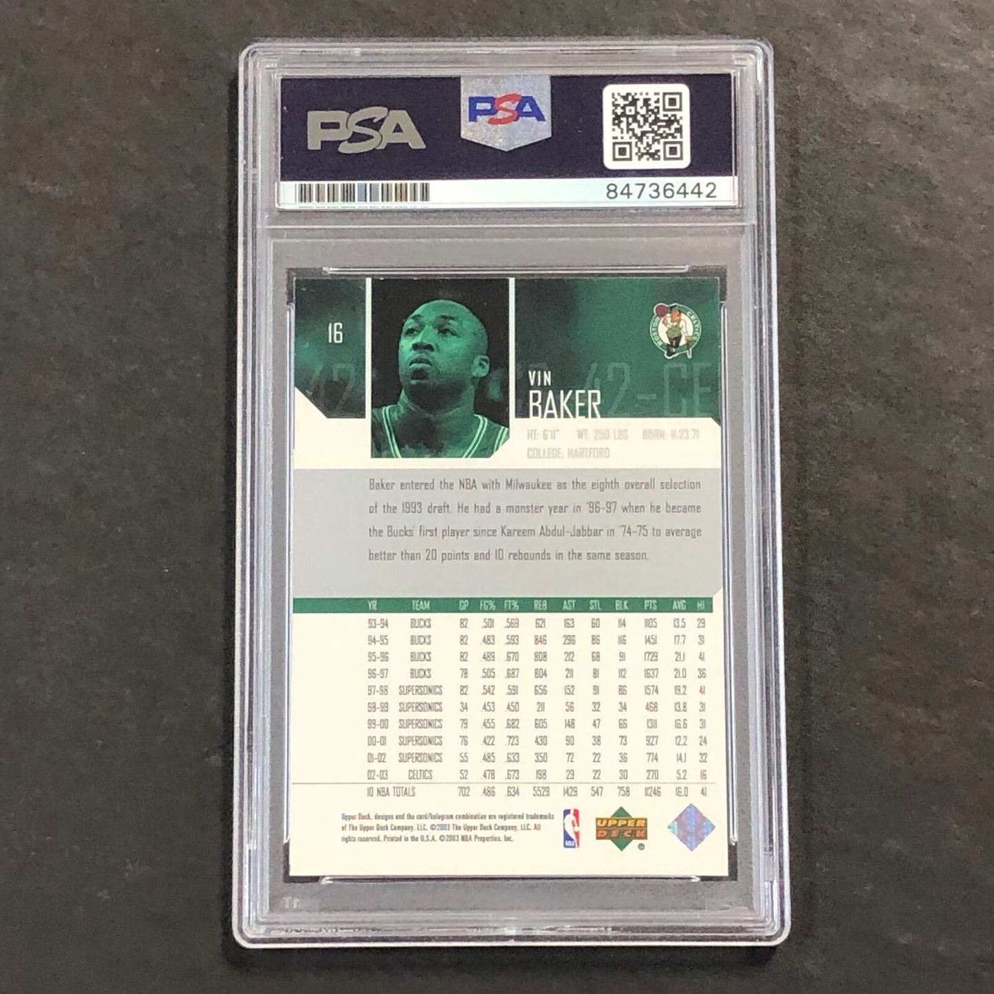 2003-04 Upper Deck #16 Vin Baker Signed Card AUTO PSA/DNA Slabbed Celtics
