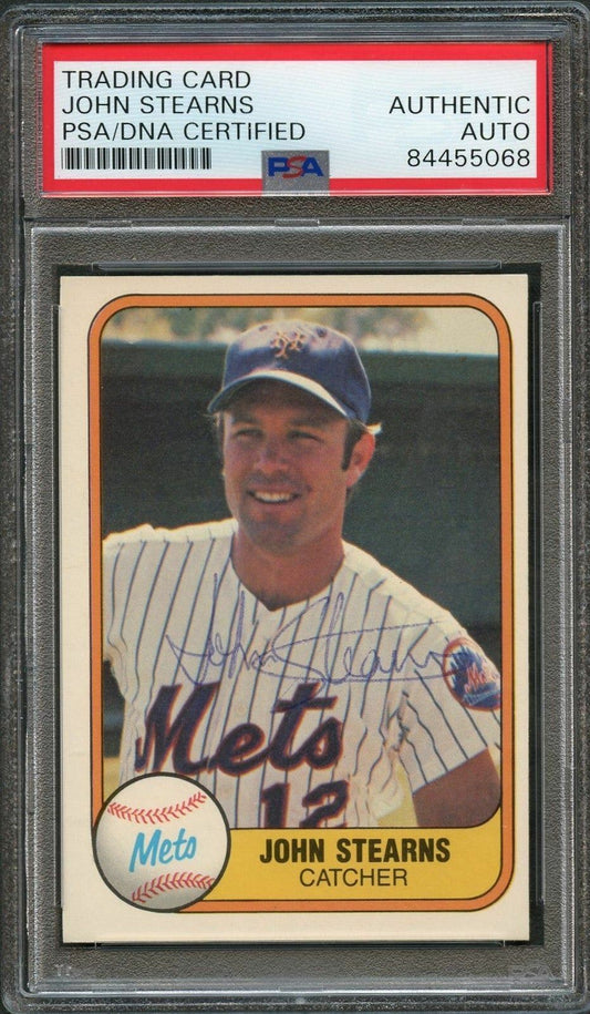 1981 FLEER #317 JOHN STEARNS Signed Card PSA Slabbed Auto Mets