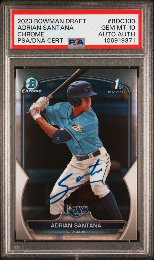 2023 Bowman Draft #BDC130 Adrian Santana Chrome signed card PSA 10 Auto A Rays