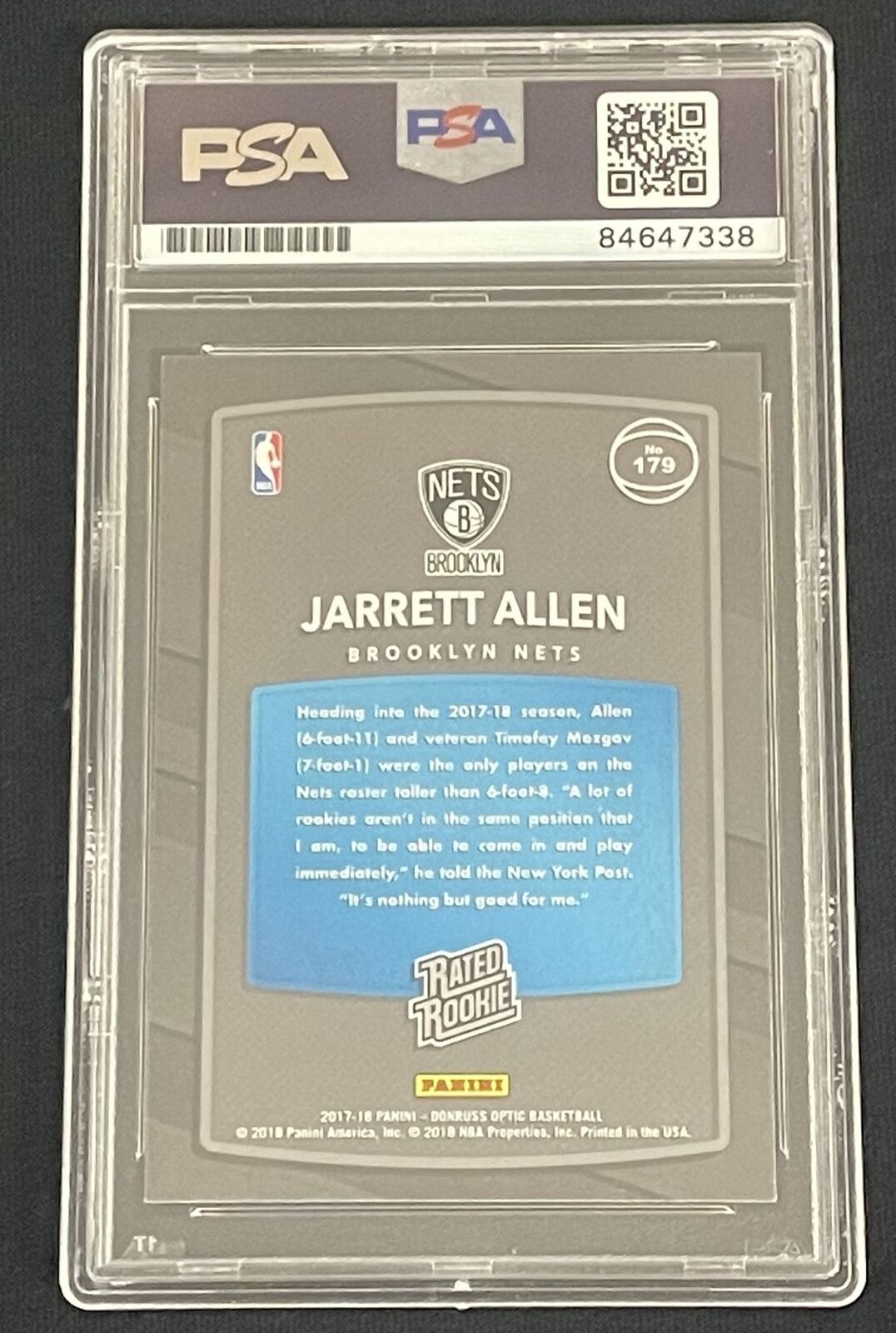 2017 Donruss Rated Rookie # 179 Jarrett Allen Signed Card AUTO 10 PSA Slabbed RC