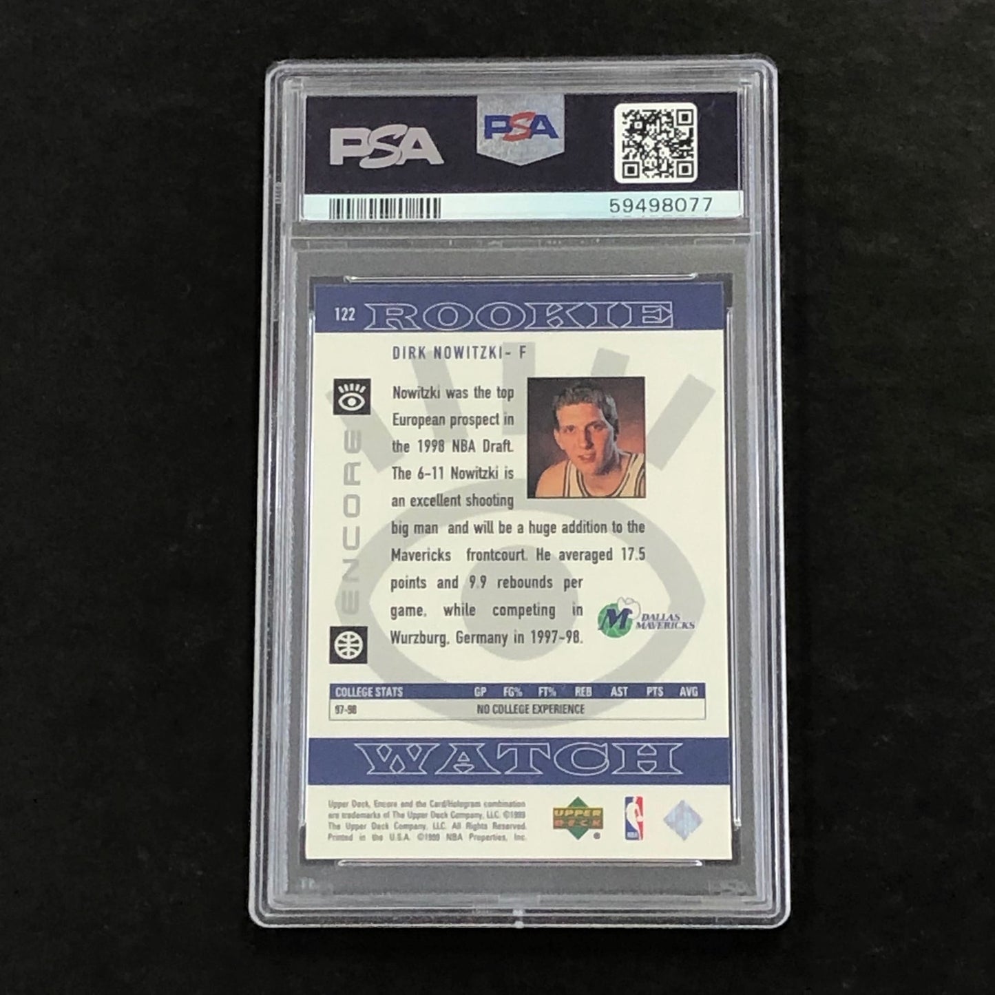 1998 U.D. Encore #122 Dirk Nowitzki PSA 7 NM Rookie