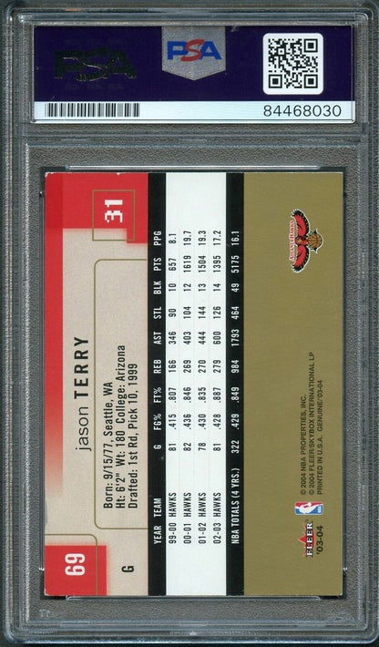2003-04 Fleer Genuine #69 Jason Terry Signed Card AUTO PSA Slabbed Hawks