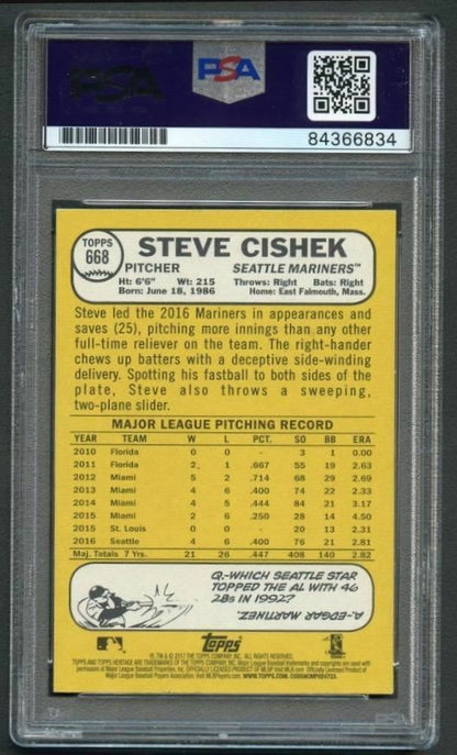 2017 Topps Heritage High Numbers #668 Steve Cishek Signed Card PSA Slabbed Auto