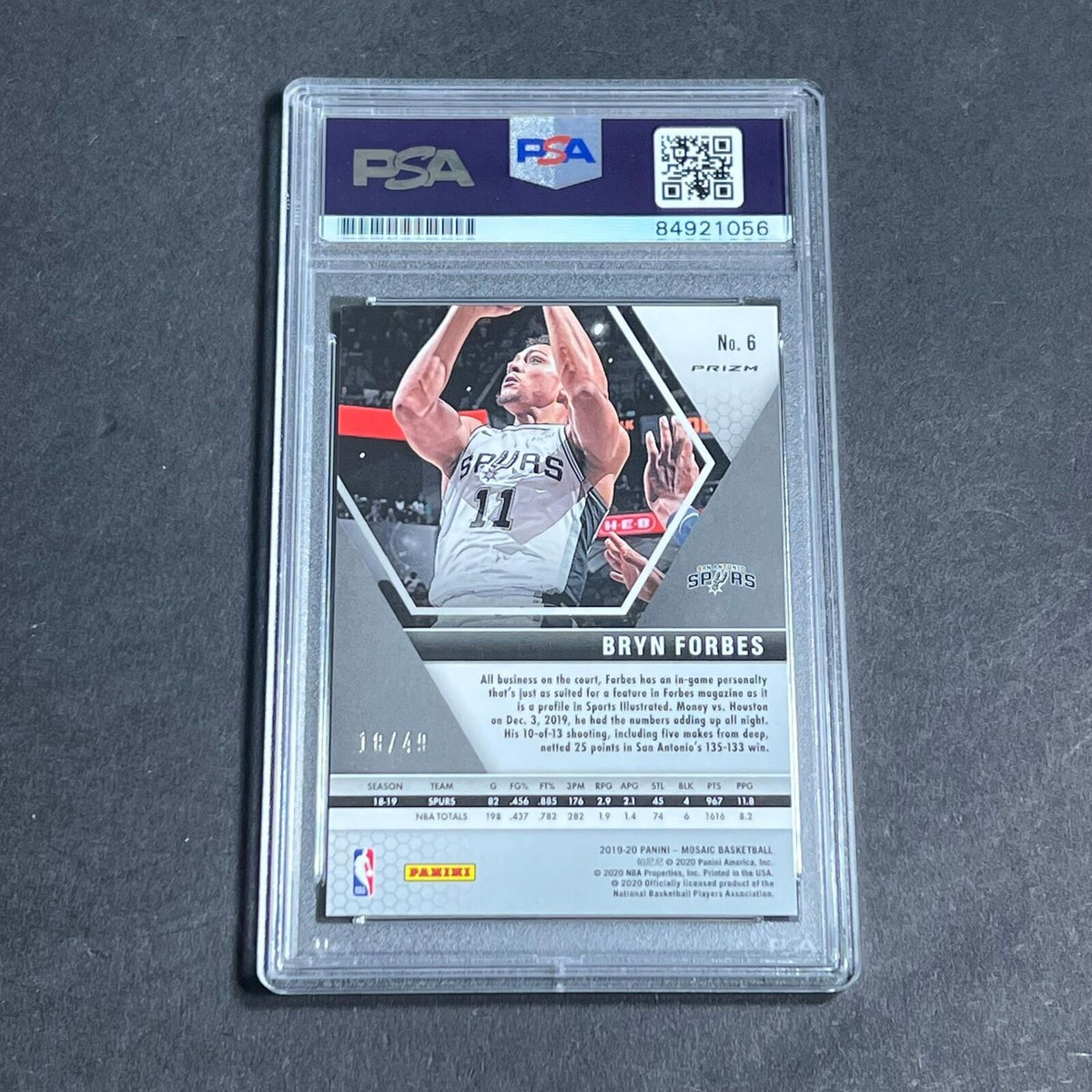2019-20 Panini Mosaic #6 Bryn Forbes Signed Card AUTO PSA/DNA Slabbed Spurs
