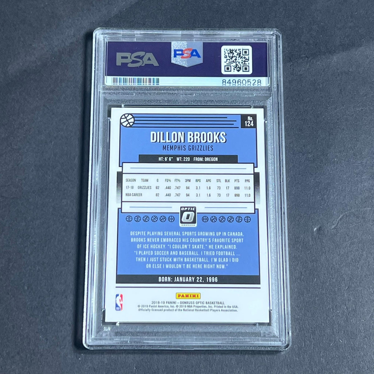 2018-19 Panini Donruss Optic #124 Dillon Brooks Signed Card AUTO PSA Slabbed Gri